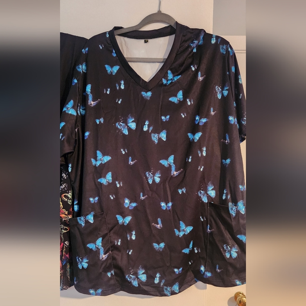Butterfly Print Women's Top - Black and Blue